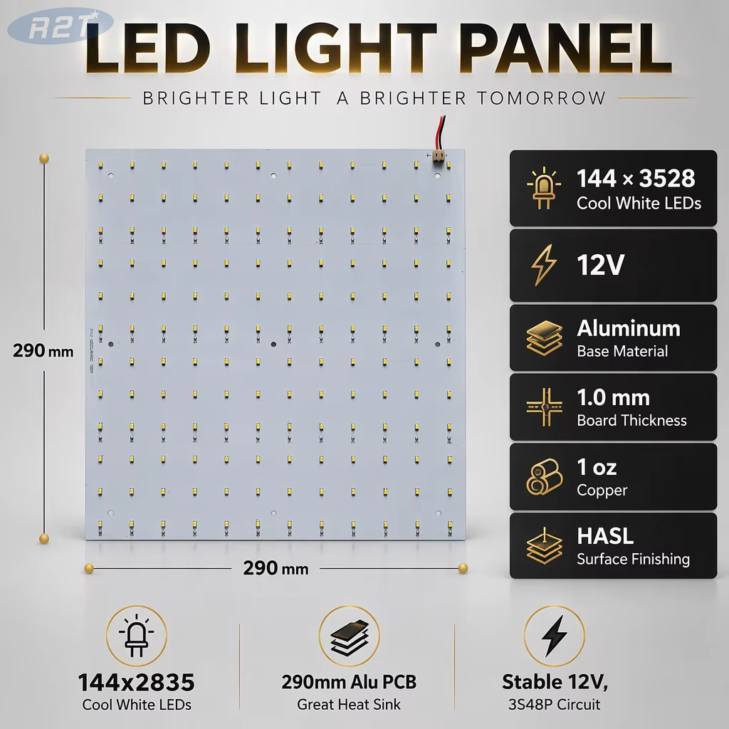 Módulo PCBA blanco frío de 144 LED 2835, tablero de luz LED de 290x290 mm 12 V para publicidad e iluminación