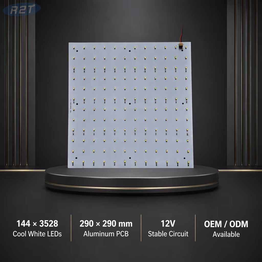 Módulo PCBA blanco frío de 144 LED 2835, tablero de luz LED de 290x290 mm 12 V para publicidad e iluminación